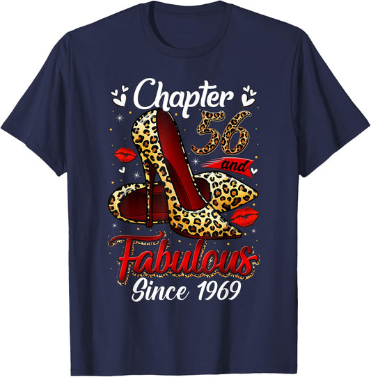 Chapter 56 Fabulous Since 1969 56th Leopard Birthday Queen T-Shirt - T-Shirt | Navy