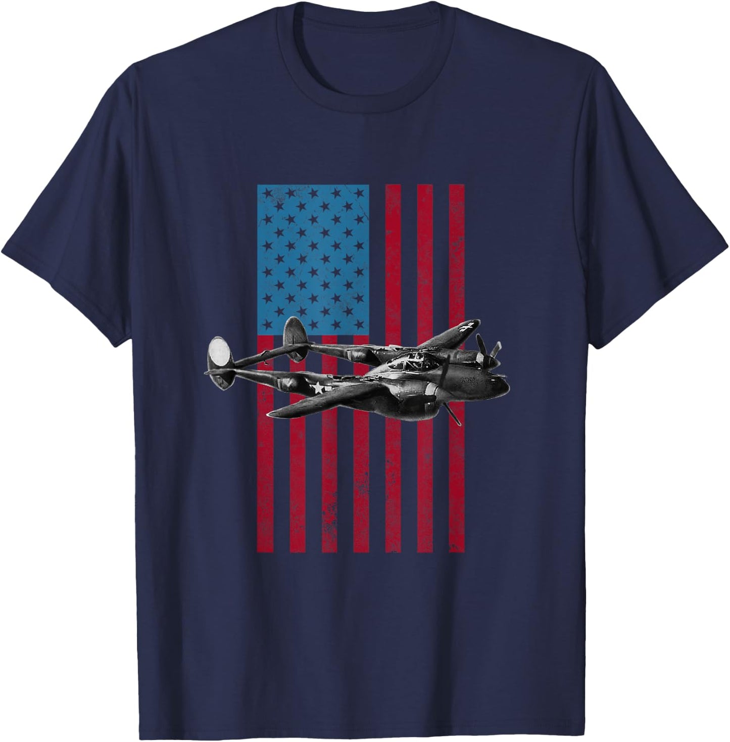 P-38 Lightning USA American Flag - Military Kids Men T-Shirt - T-Shirt | Navy