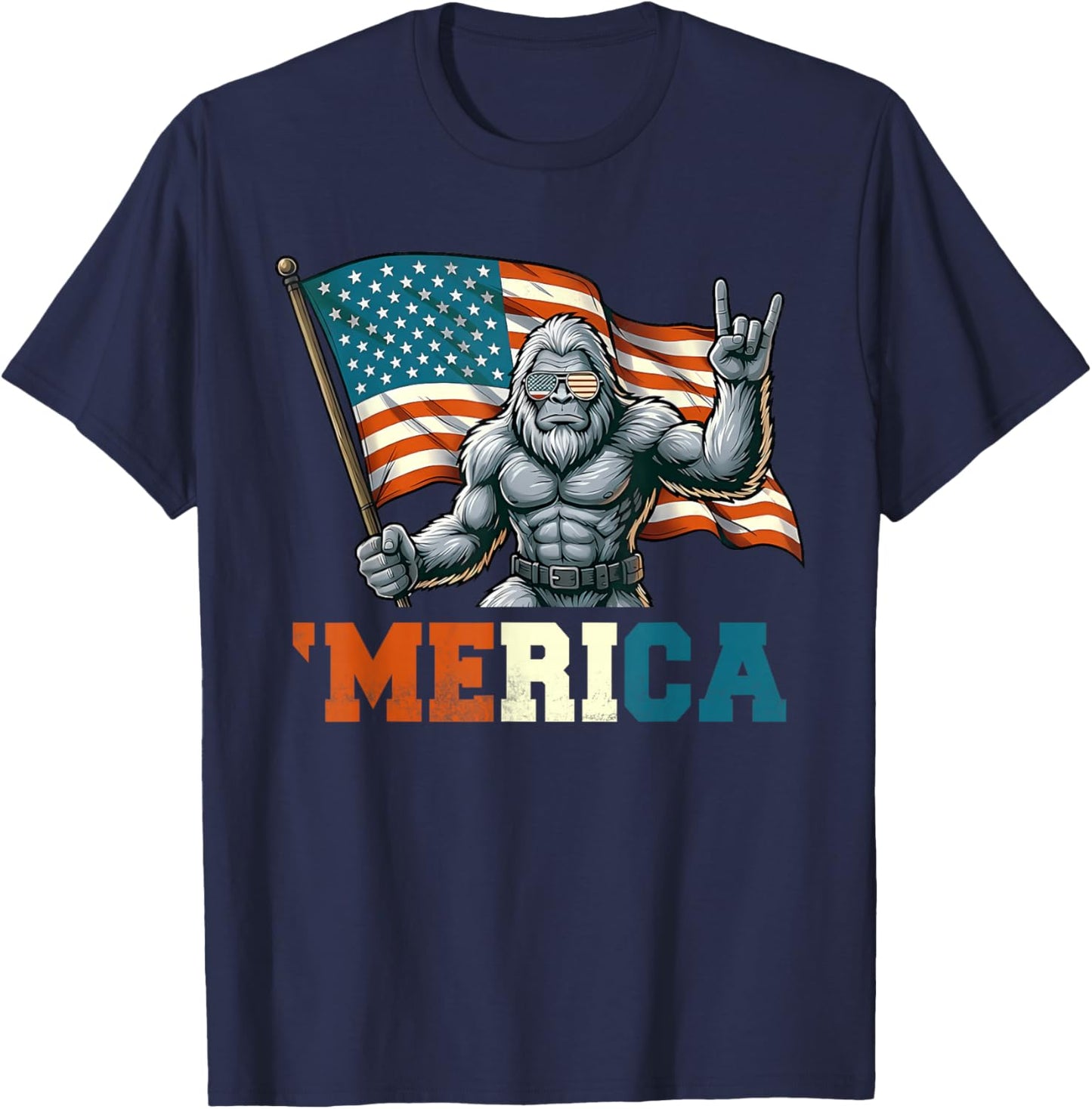 Bigfoot Sasquatch American Flag Patriotic Fourth of July Men T-Shirt - T-Shirt | Navy