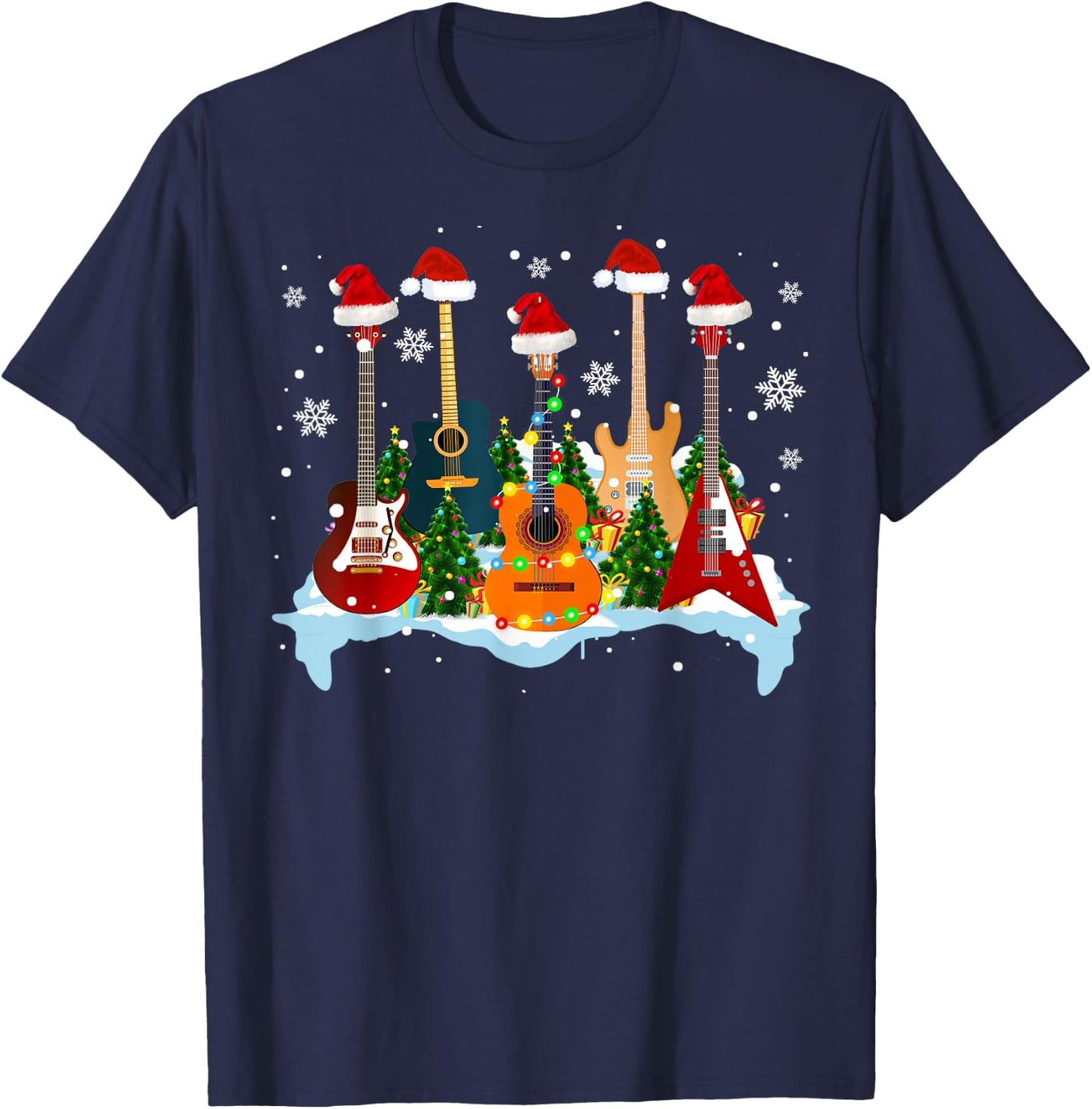 Christmas Guitar Tree Funny Guitarist Christmas T-Shirt - T-Shirt | Navy