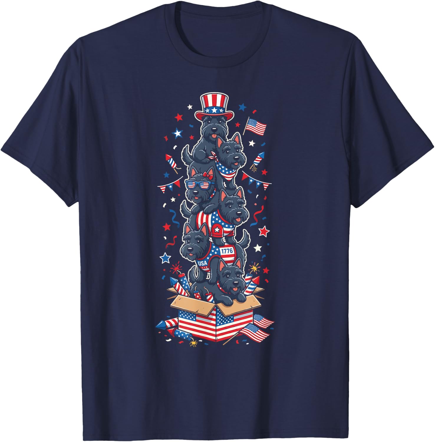 Scottish Terrier American USA Flag Memorial Day 4th of July T-Shirt - T-Shirt | Navy