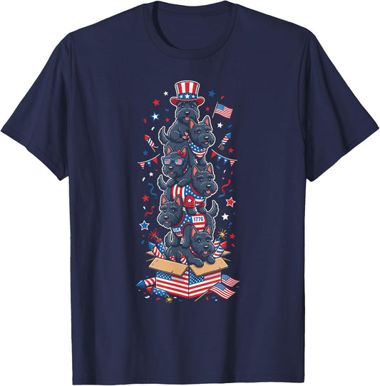 Scottish Terrier American USA Flag Memorial Day 4th of July T-Shirt - T-Shirt | Navy