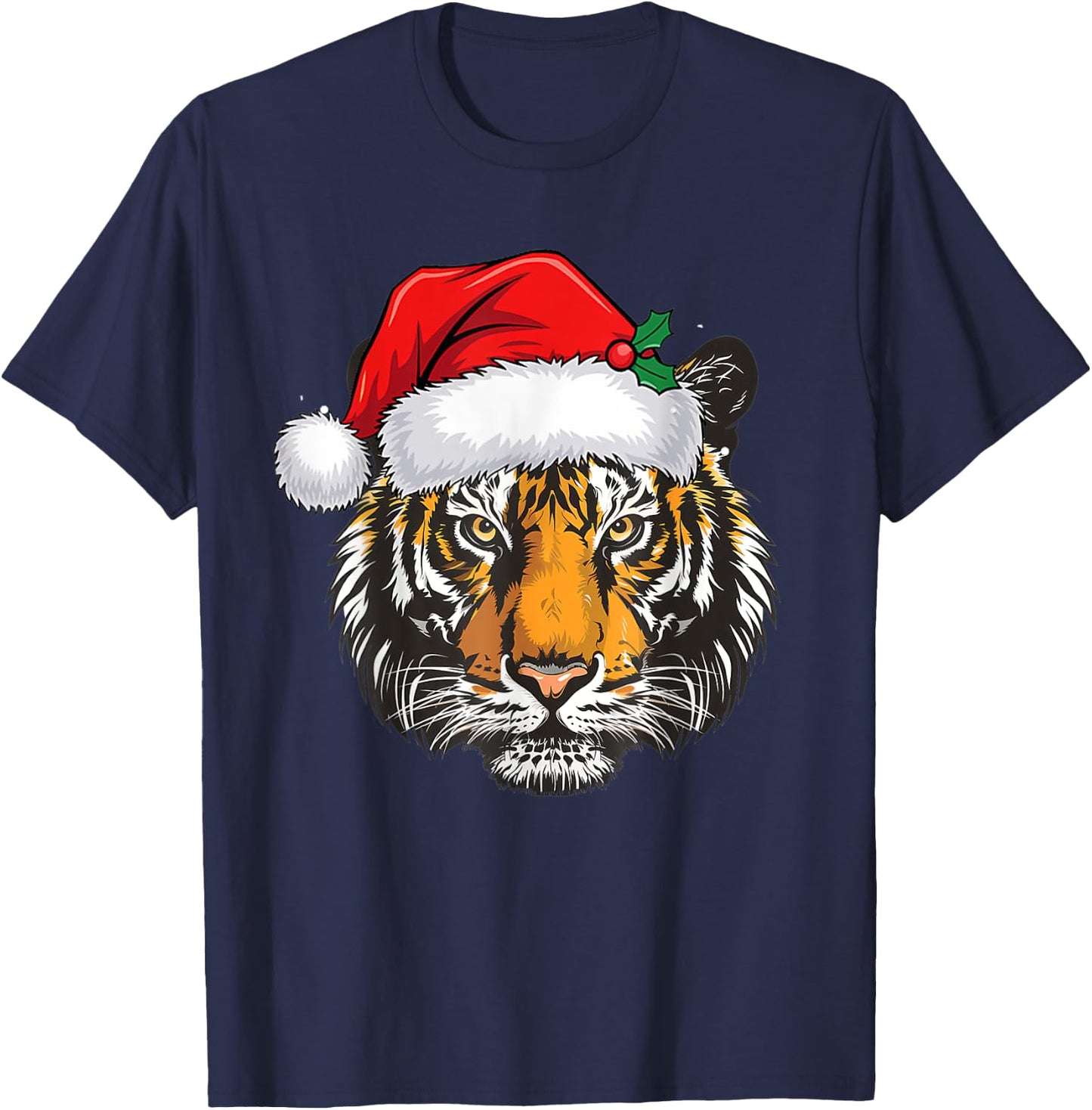 Christmas Tiger Santa Hat Animal Family Matching Tiger Lover T-Shirt - T-Shirt | Navy