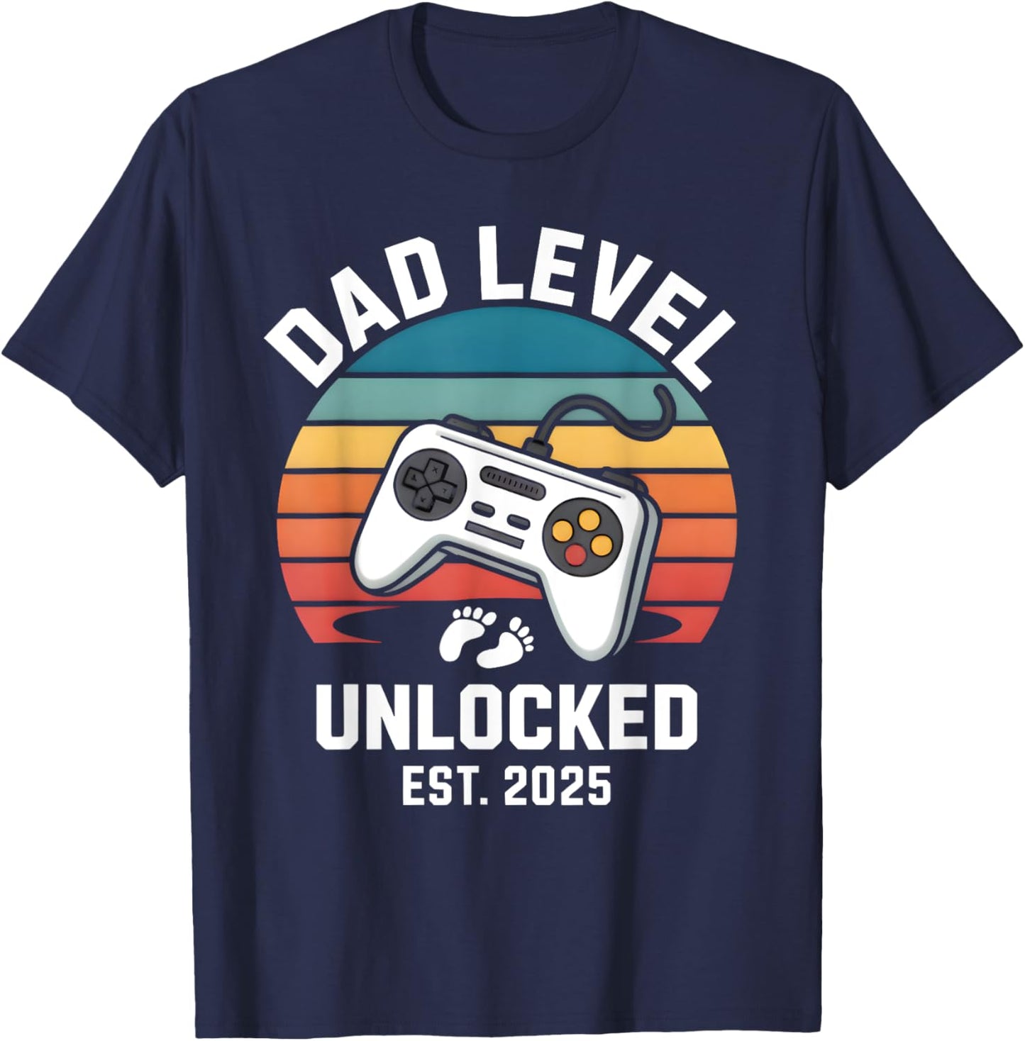 Dad Level Unlocked 2025 Funny Fathers Day Present (gifts) T-Shirt - T-Shirt | Navy