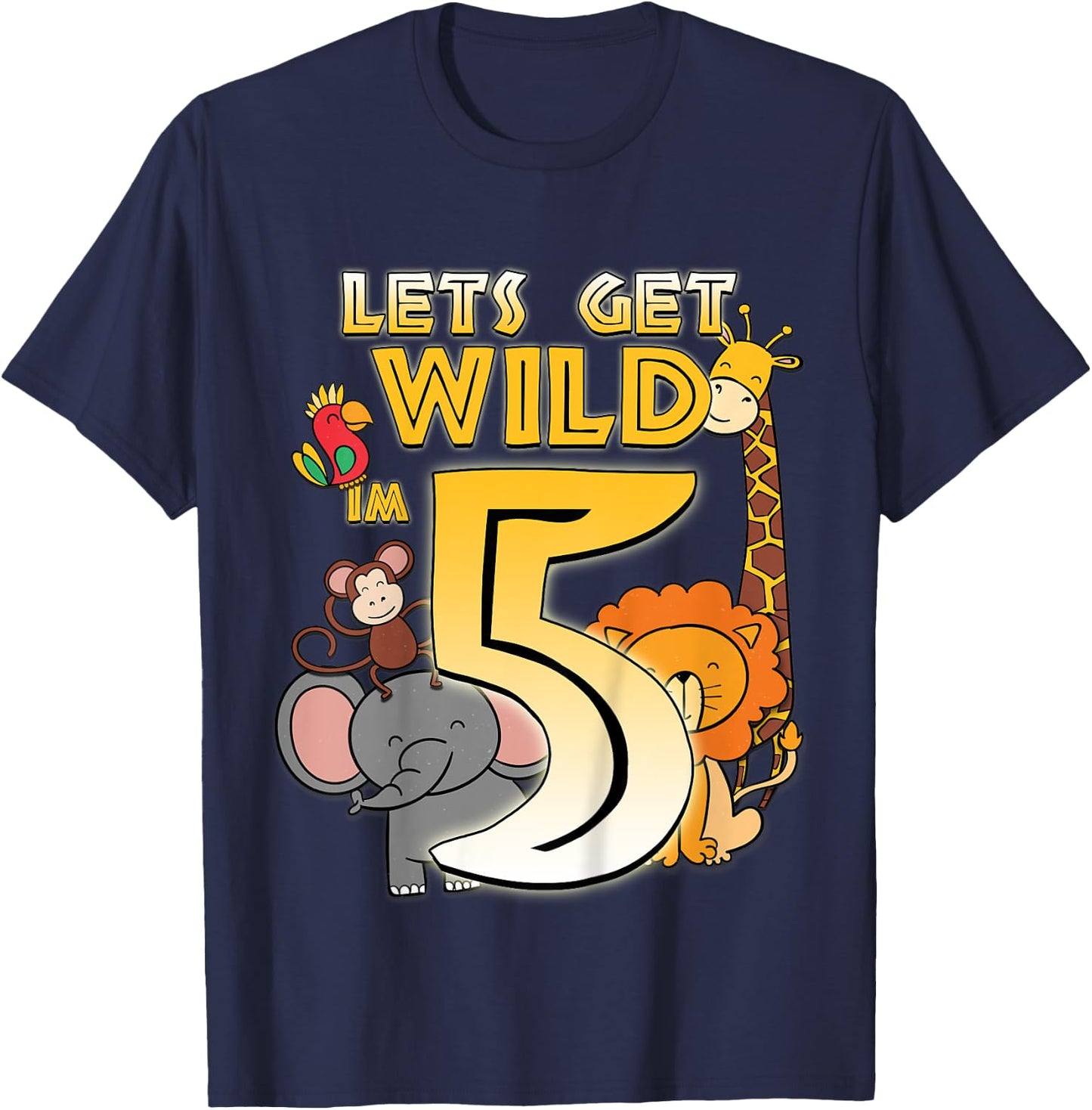 5 Years Old Zoo Animals Safari 5th Birthday Boys Girls T-Shirt - T-Shirt | Navy