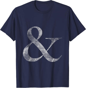 Big Medium Letterpress Style White Font Ampersand T-Shirt - T-Shirt | Navy