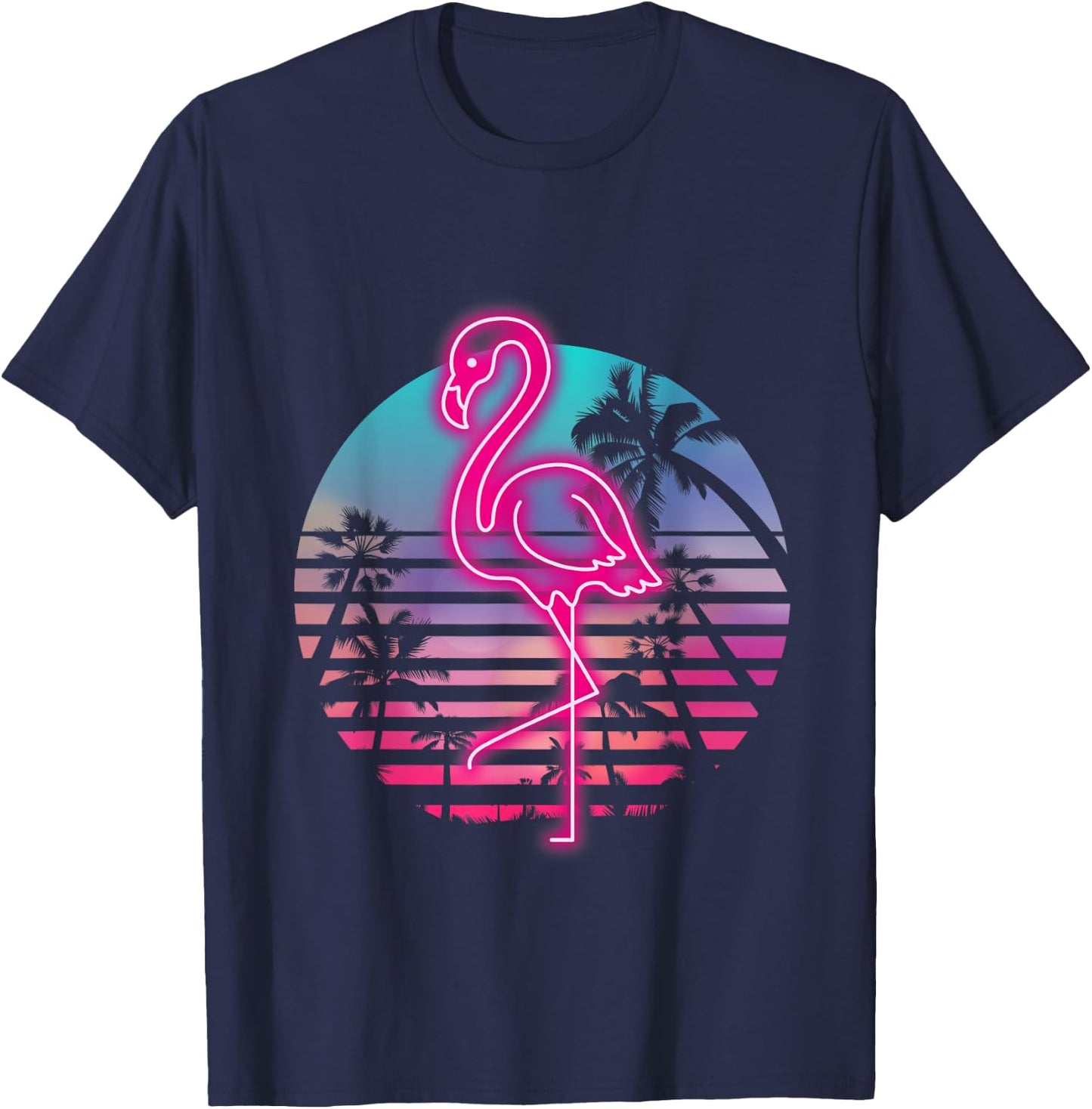 Zoo Animal Tropic Summer Sunrise Gift Flamingo T-Shirt - T-Shirt | Navy