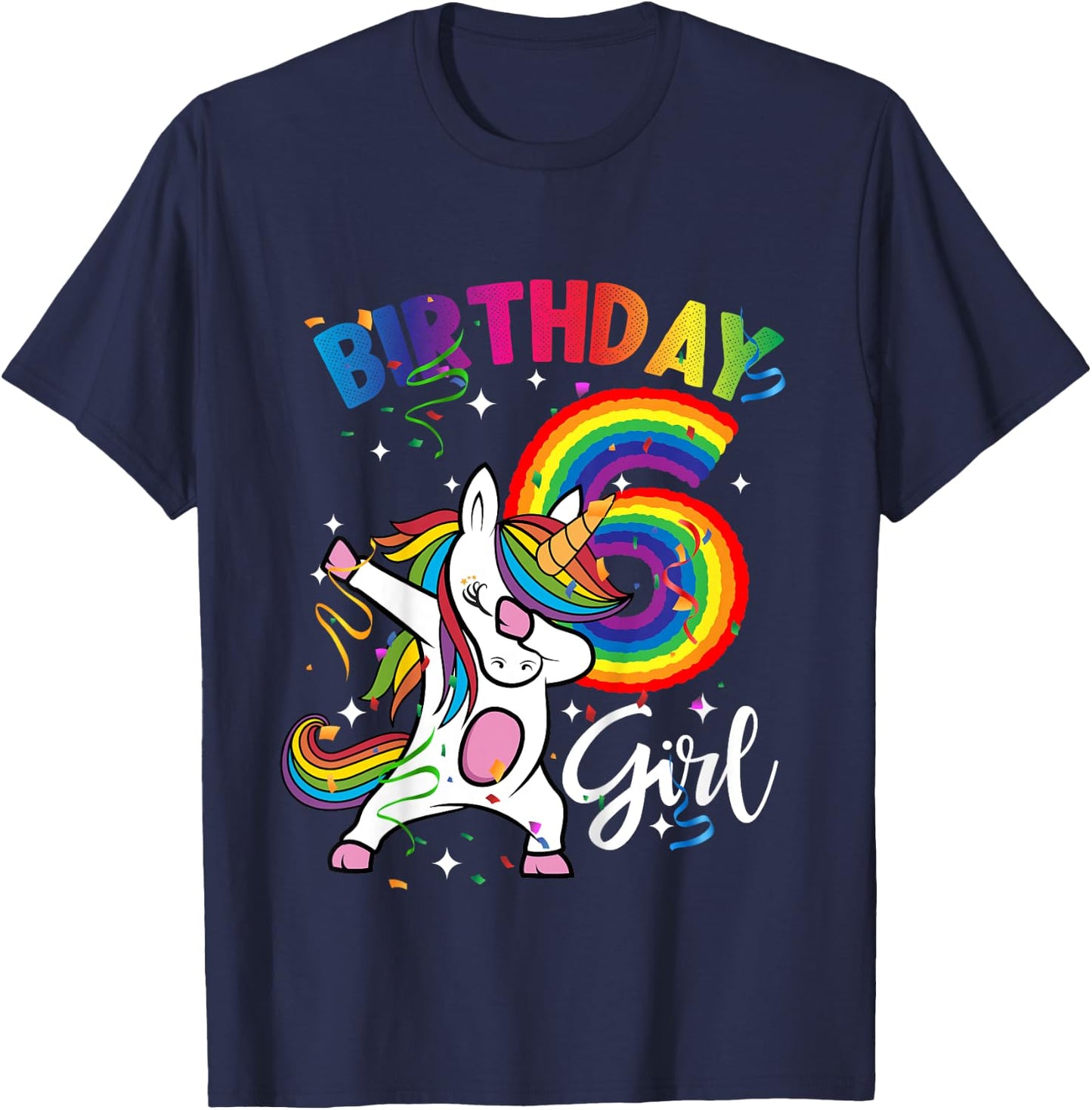 Dabbing Unicorn 6 Year Old 6th Birthday Party Girl Shirt Gif T-Shirt - T-Shirt | Navy