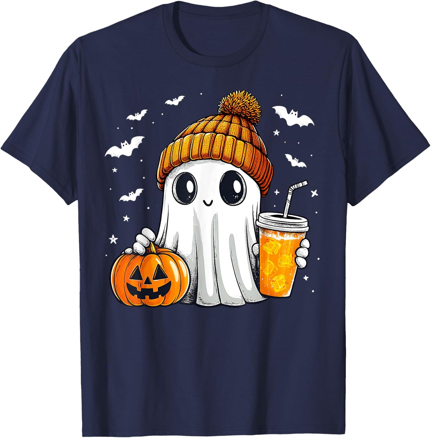 Halloween Ghost Pumpkin Spice Latte Autumn Fall Coffee Lover T-Shirt - T-Shirt | Navy