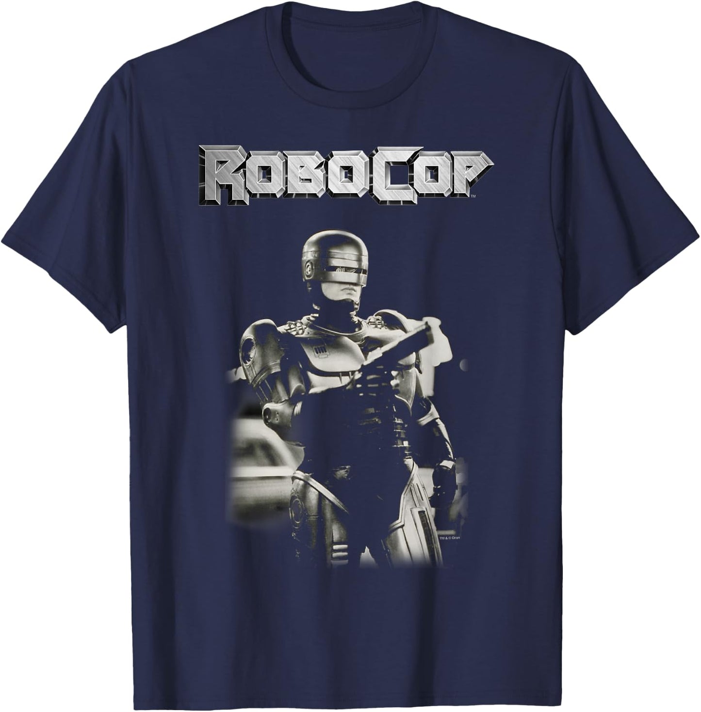 Robocop Black and White Action Pose Logo Poster T-Shirt - T-Shirt | Navy