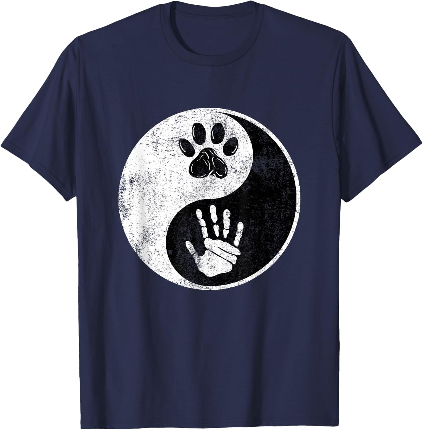 Paw Hand Yin Yang Cute Pet and Owner Harmony Balance Gift T-Shirt - T-Shirt | Navy