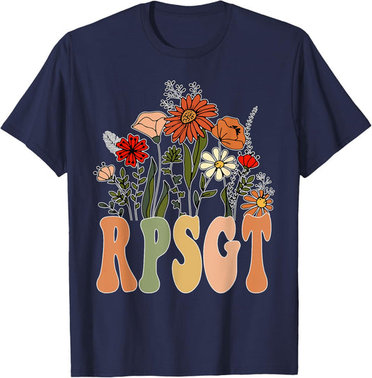 Floral RPSGT Polysomnographic Technologist Tech Student T-Shirt - T-Shirt | Navy