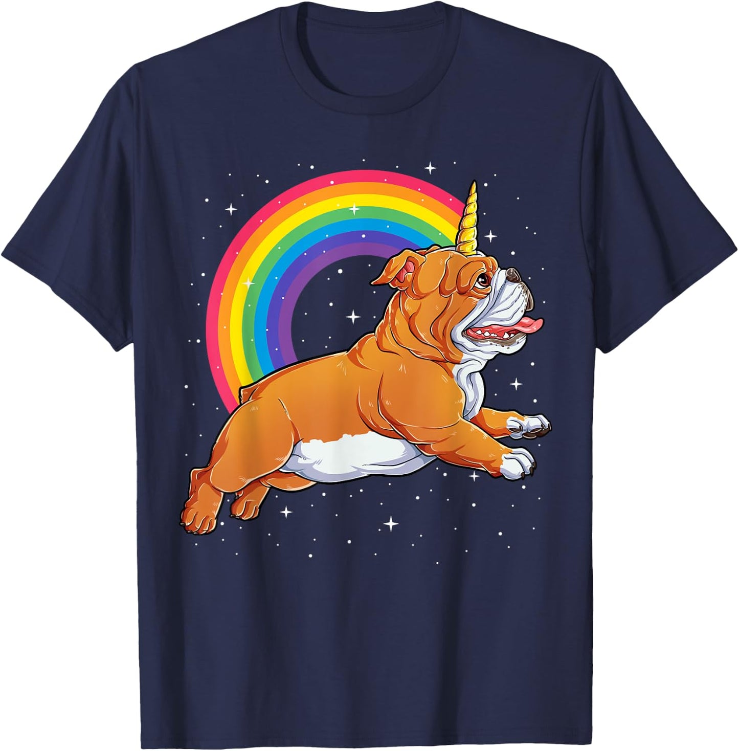 English Bulldog Unicorn T shirt Girls Space Galaxy Rainbow T-Shirt - T-Shirt | Navy