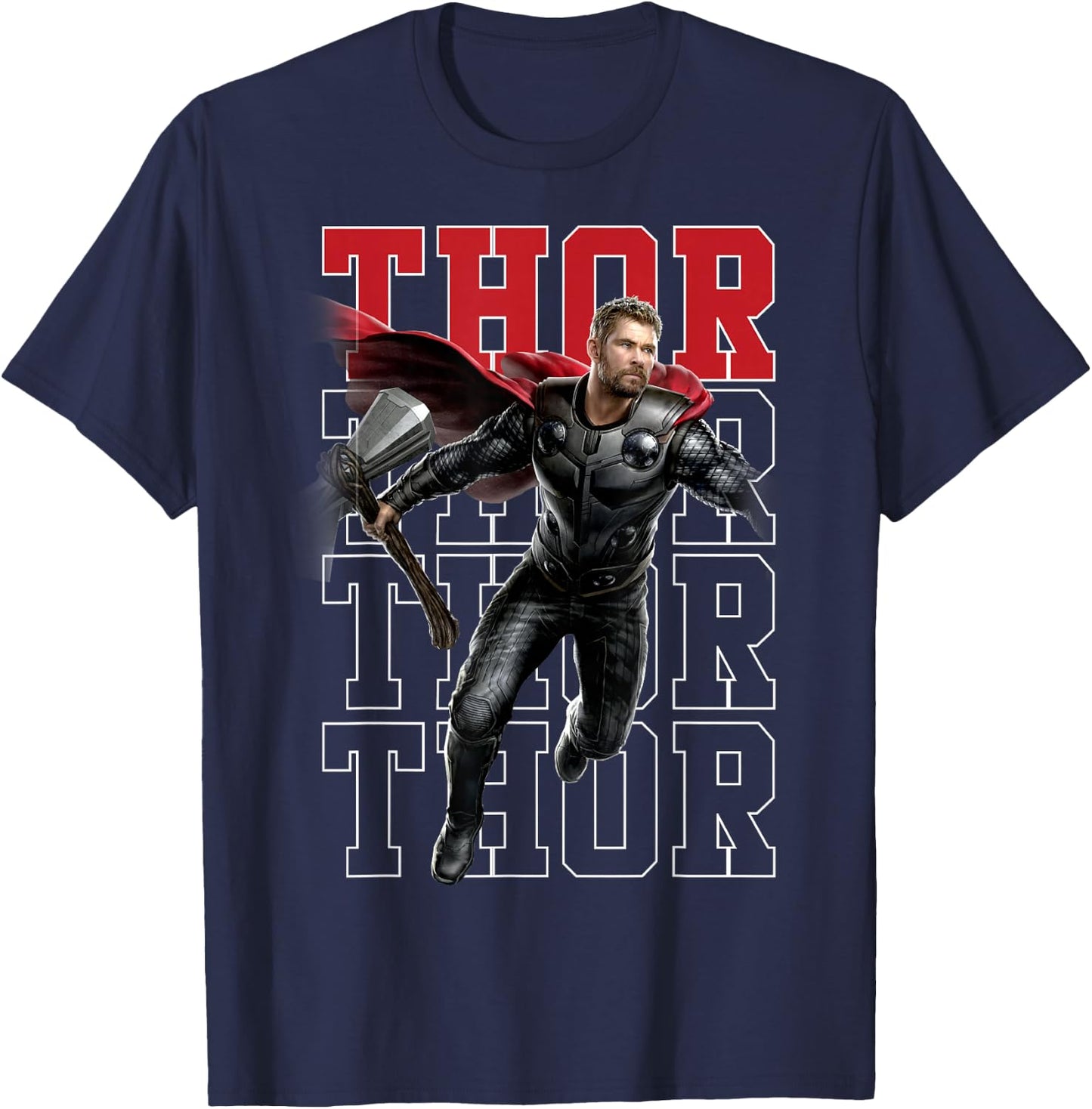 Marvel Avengers Endgame Thor Pose Name Stack T-Shirt - T-Shirt | Navy