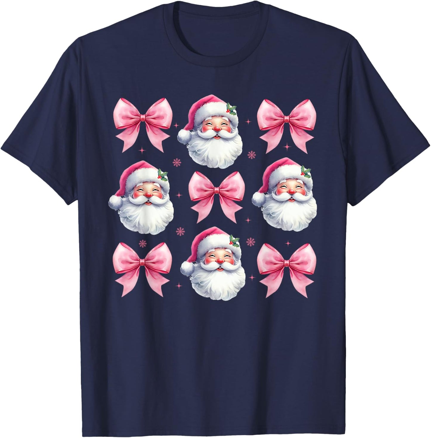 Pink Santa Christmas Shirts Christmas Coquette Bow T-Shirt - T-Shirt | Navy