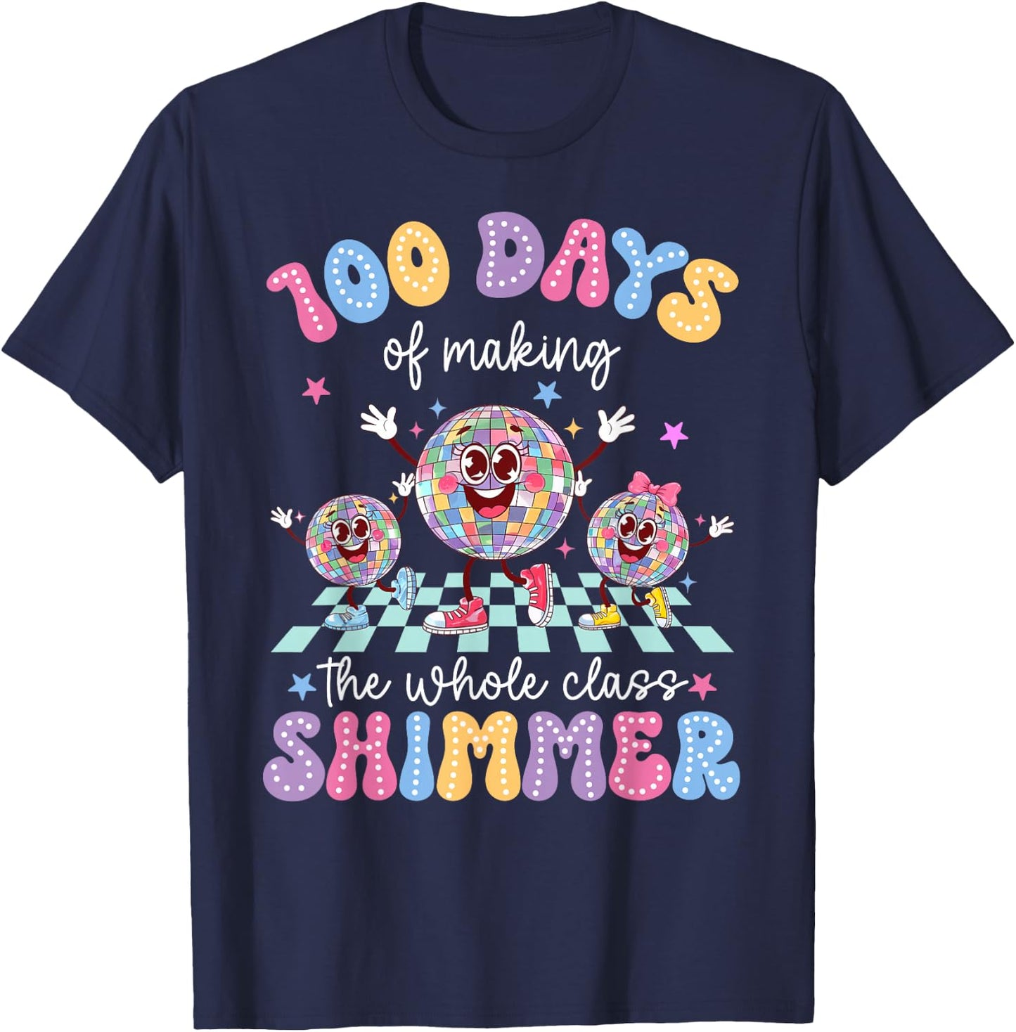 100 Days Of Making The Whole Class Shimmer Dancing Globes T-Shirt - T-Shirt | Navy