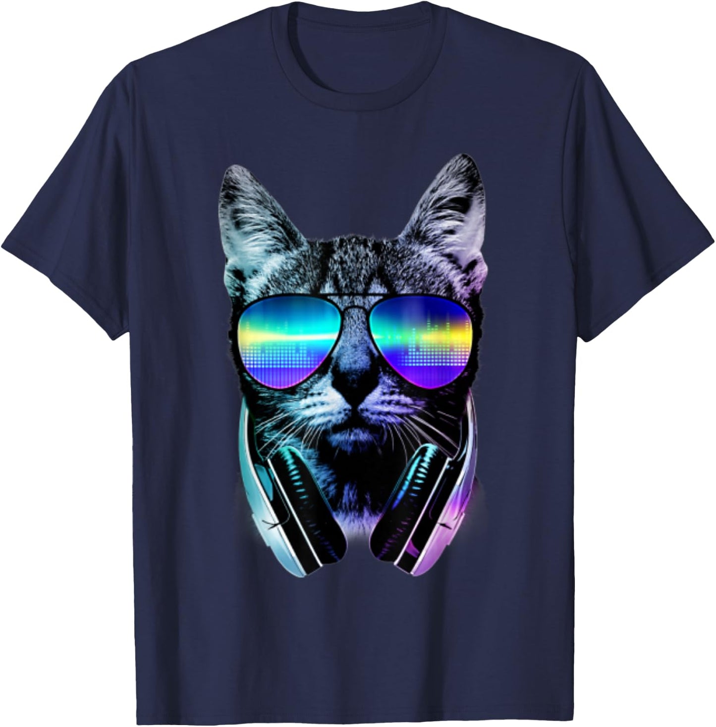 Dj Cat Headphones - Black, Small, , Cotton 100%, Short Sleeve, , Graphic, Modern, Casual, All Seasons, 1 Count T-Shirt - T-Shirt | Navy