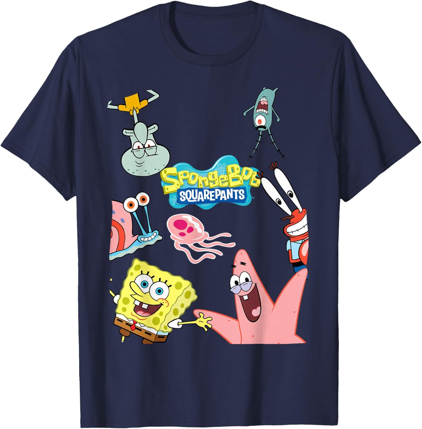 Spongebob Squarepants Logo with Friends T-Shirt - T-Shirt | Navy