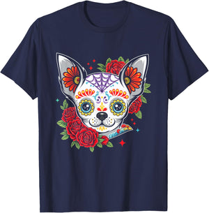 Chihuahua Floral Sugar Skull Dog T-Shirt - T-Shirt | Navy