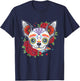 Chihuahua Floral Sugar Skull Dog T-Shirt - T-Shirt | Navy