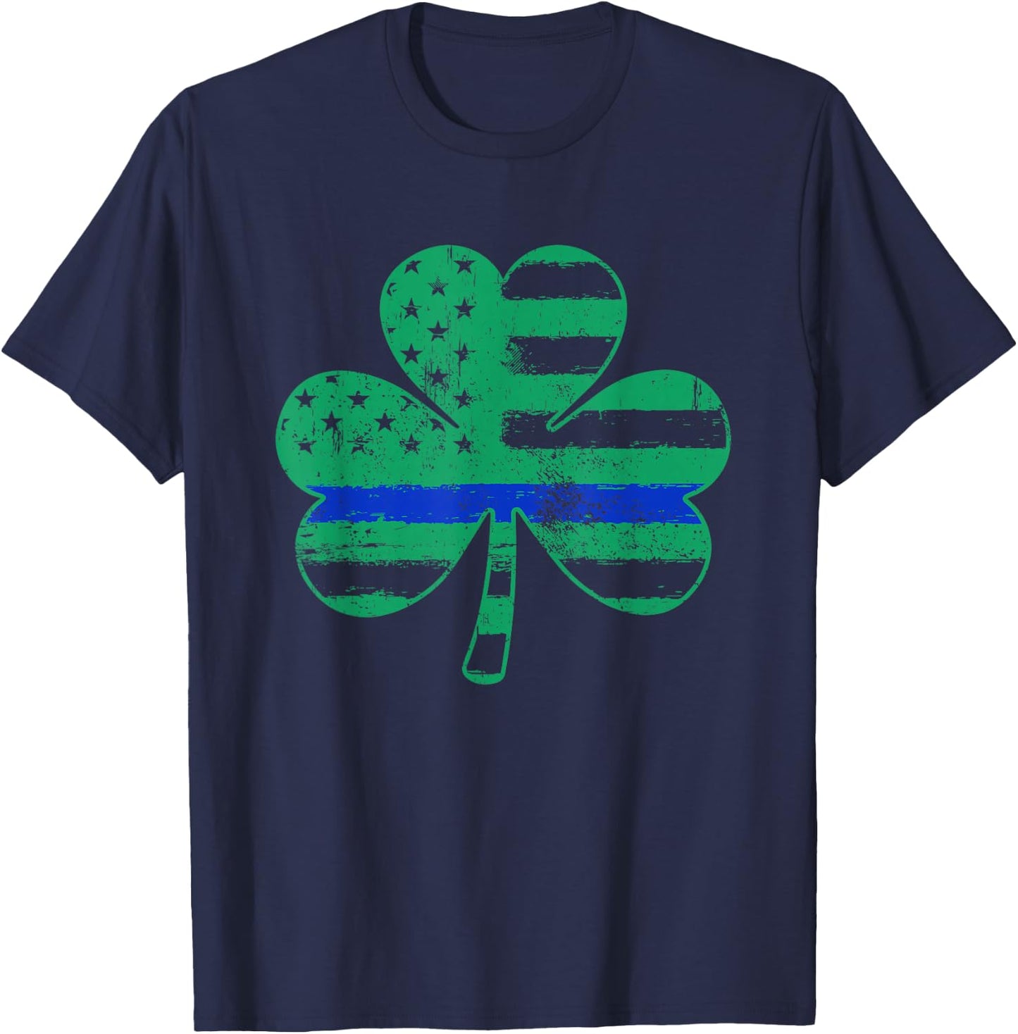 St Patricks Day American Flag Irish Shamrock Police Flag T-Shirt - T-Shirt | Navy
