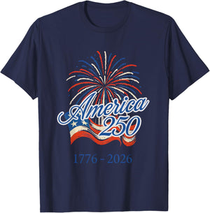 250 Years America Anniversary 4th of July Fireworks 1776 T-Shirt - T-Shirt | Navy