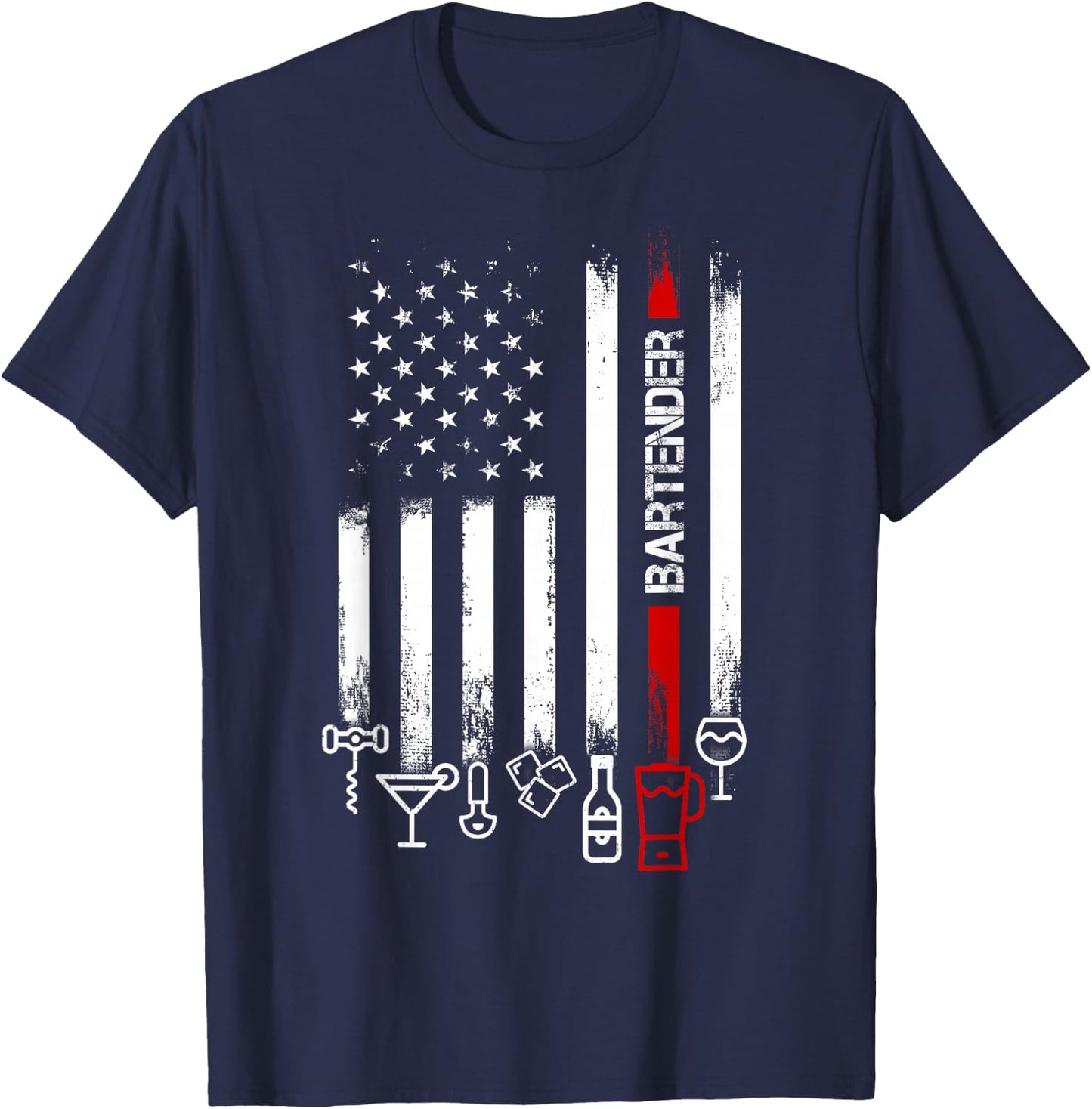 American Flag with Bartender men father T-Shirt - T-Shirt | Navy