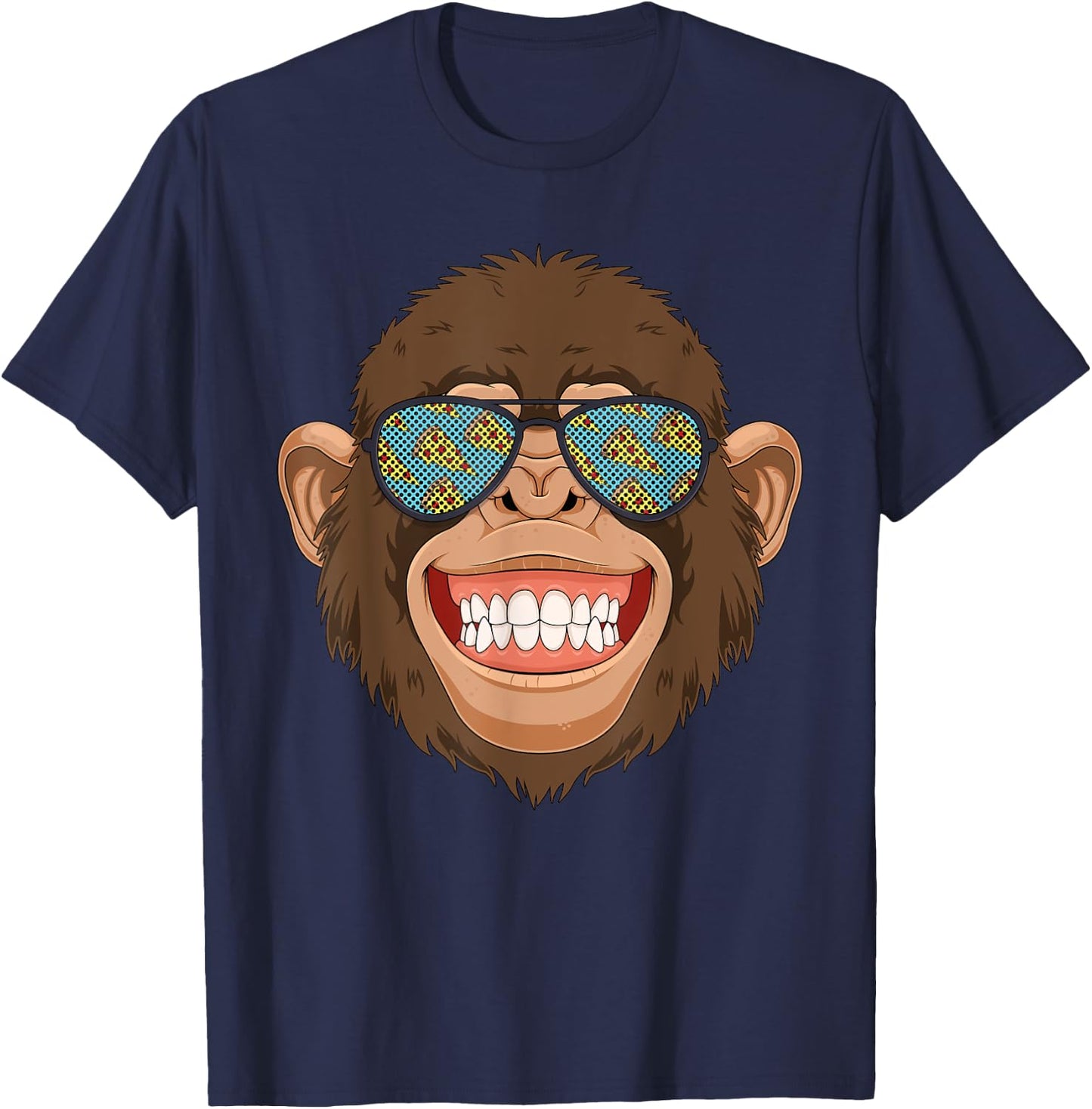 Monkey Pizza Lover With Foodie Sunglasses T-Shirt - T-Shirt | Navy