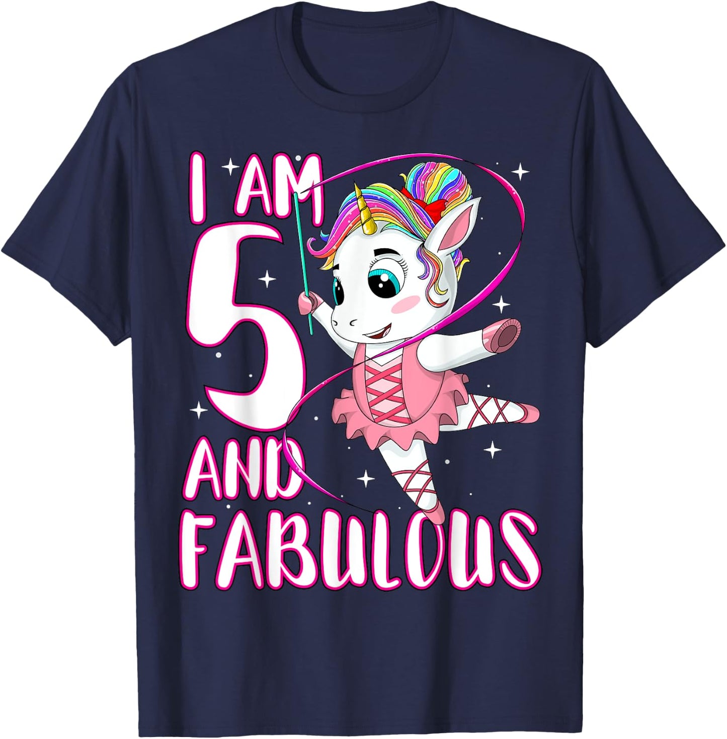 Children I Am 5 and Fabulous Unicorn Birthday Girl T-Shirt - T-Shirt | Navy