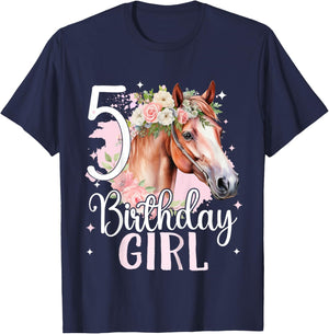 5th Birthday Horse Girl 5 Years Five Finally 5 Birthday T-Shirt - T-Shirt | Navy