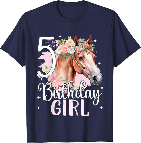 5th Birthday Horse Girl 5 Years Five Finally 5 Birthday T-Shirt - T-Shirt | Navy