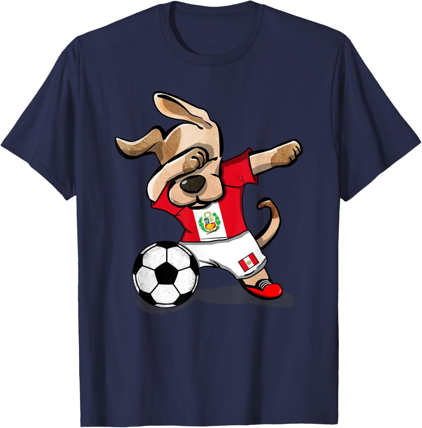 Dabbing Dog Peru Soccer Fans Jersey Peruvian Flag Football T-Shirt - T-Shirt | Navy
