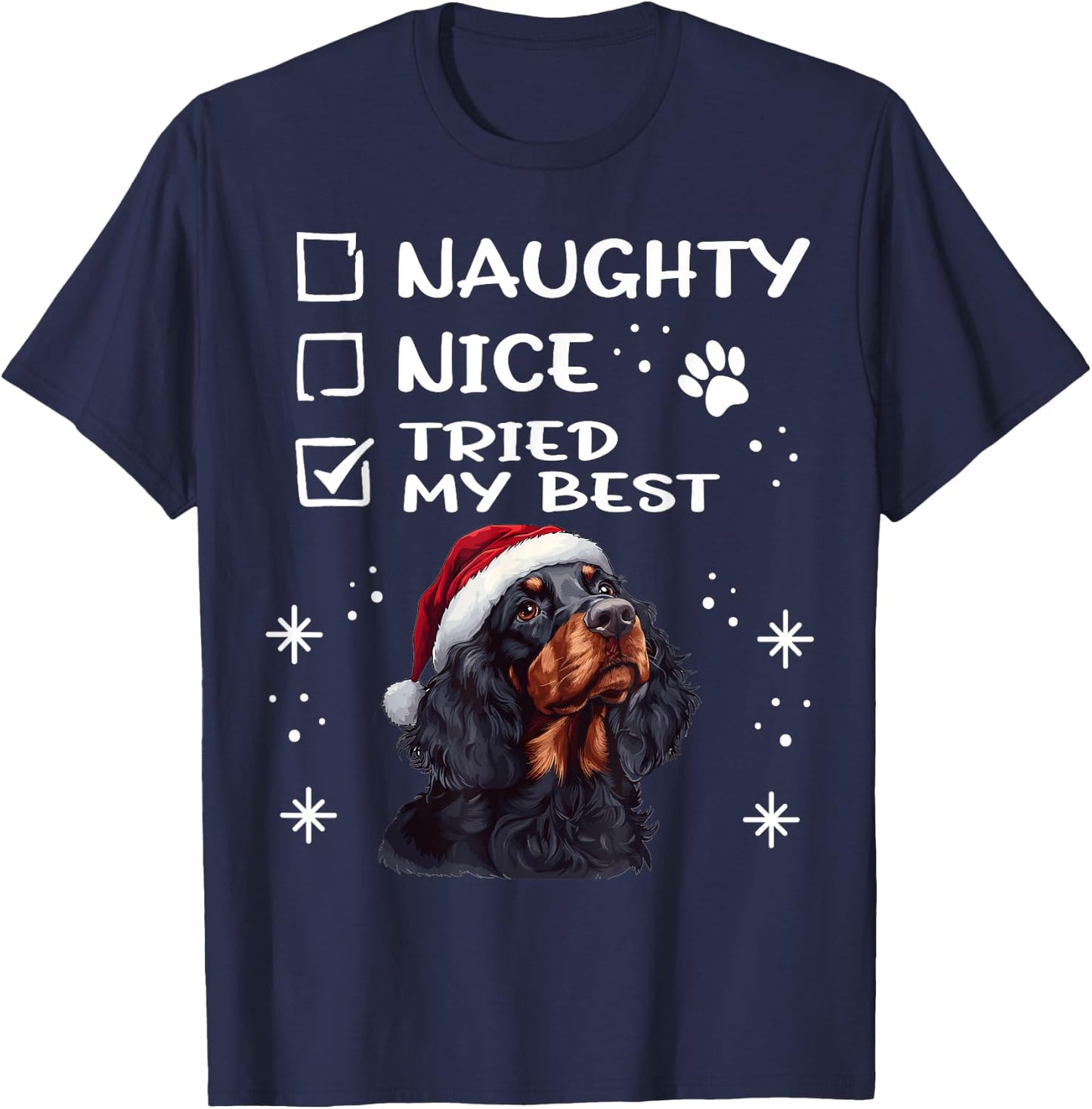 Cute Gordon Setter Dog Christmas Naughty Nice Tried my Best T-Shirt - T-Shirt | Navy