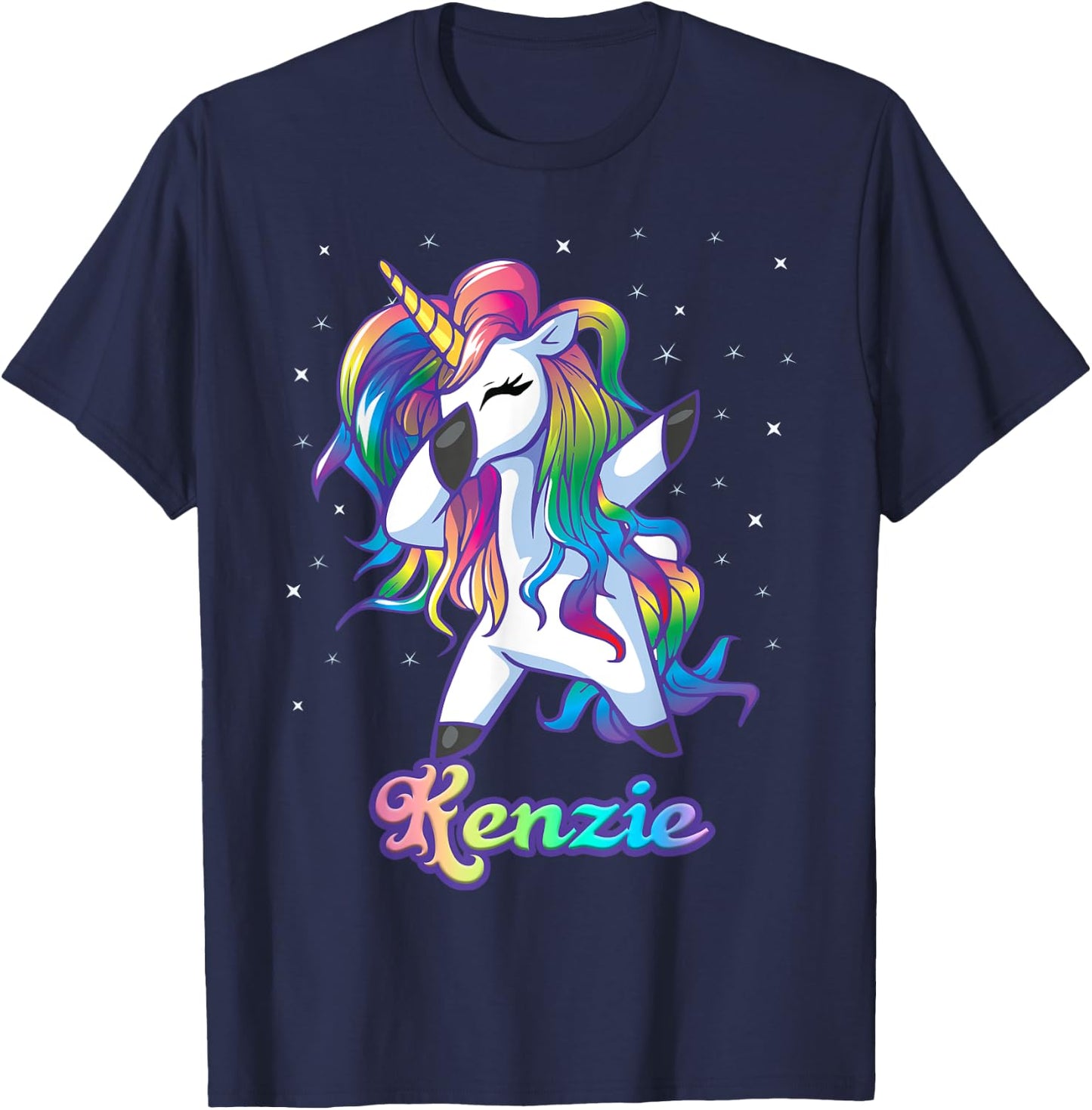 KENZIE Name Personalized Custom Rainbow Unicorn Dabbing T-Shirt - T-Shirt | Navy