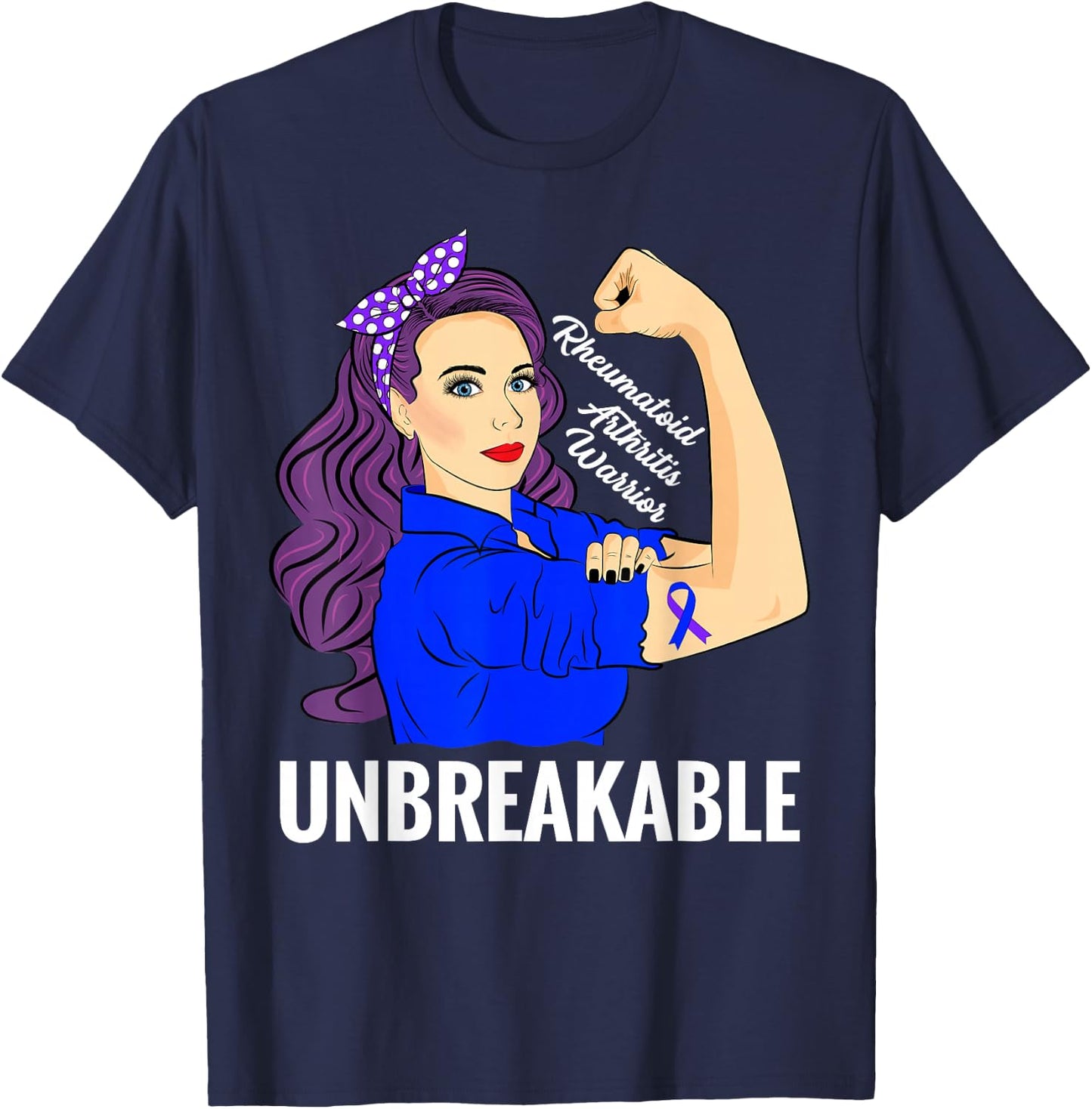 Rheumatoid Arthritis Awareness Warrior Unbreakable RA T-Shirt - T-Shirt | Navy