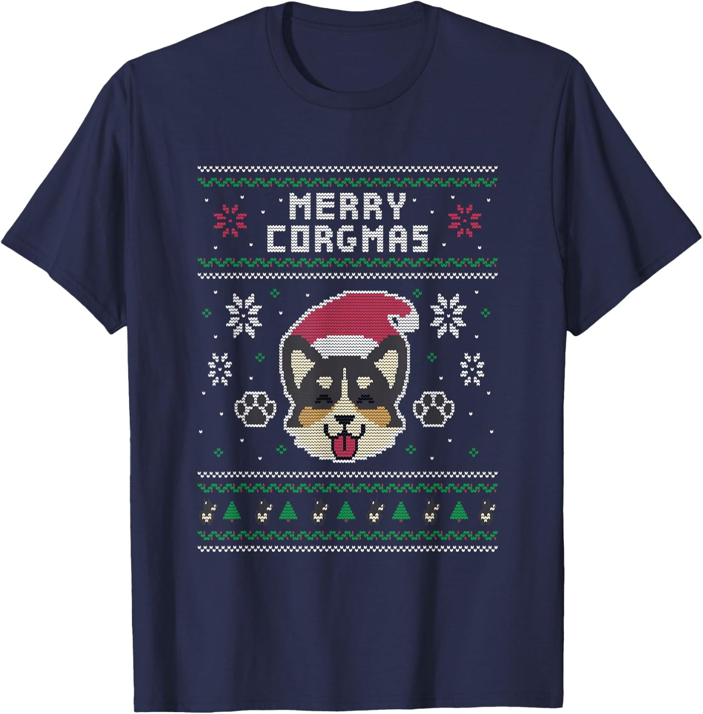 Official Corgi Ugly Christmas Sweater T-Shirt - T-Shirt | Navy