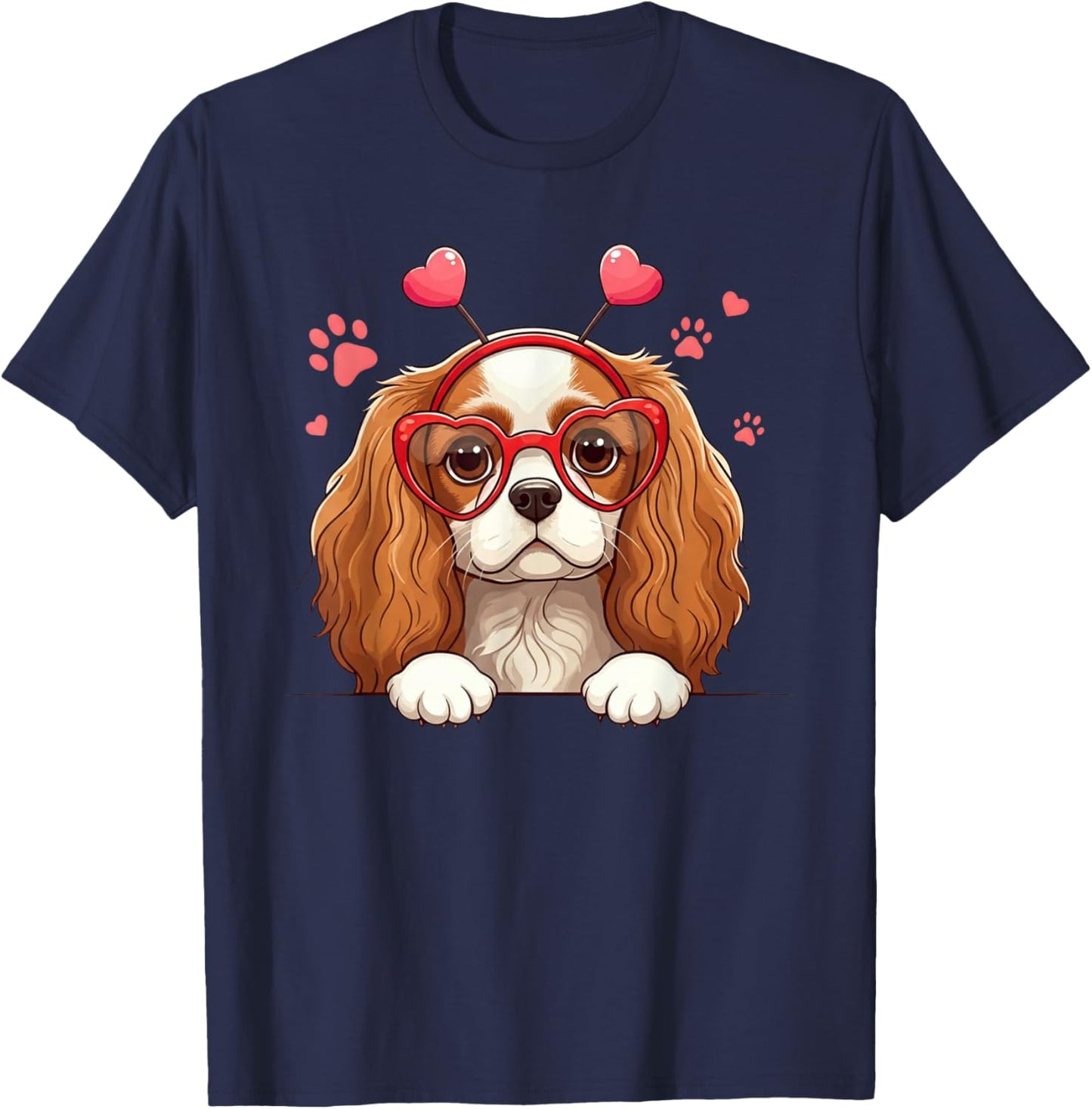 Funny Cavalier King Charles Spaniel Heart Headband Valentine T-Shirt - T-Shirt | Navy