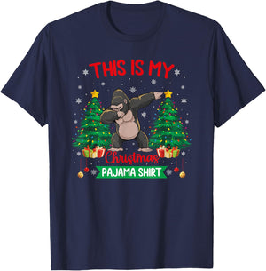 Dabbing Gorilla Christmas Tree Lights Matching Pajamas T-Shirt - T-Shirt | Navy