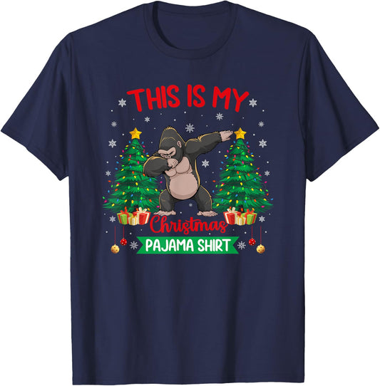 Dabbing Gorilla Christmas Tree Lights Matching Pajamas T-Shirt - T-Shirt | Navy