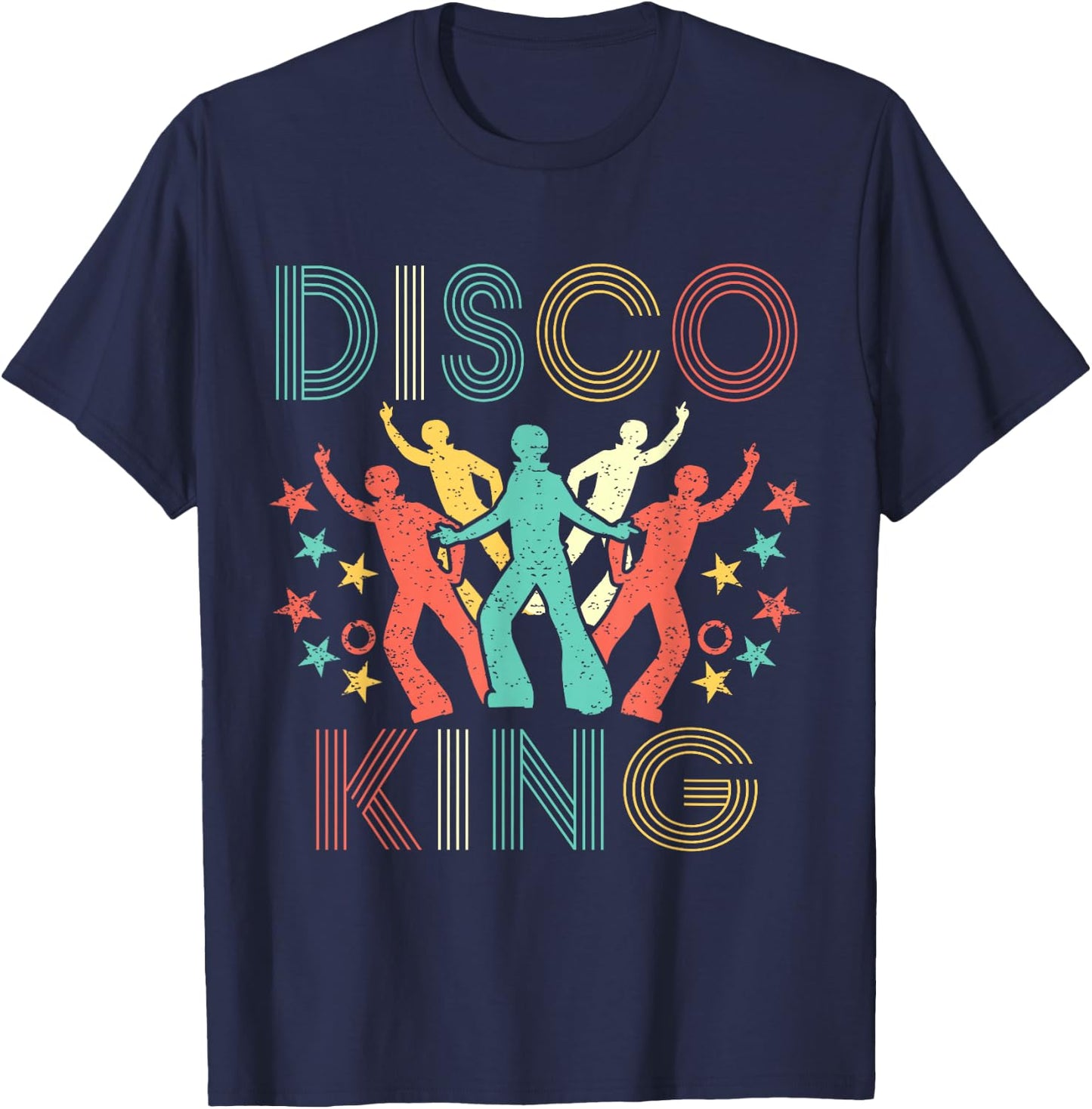 Disco King Men 1970s 1980s Distressed Dance 70s T-Shirt - T-Shirt | Navy