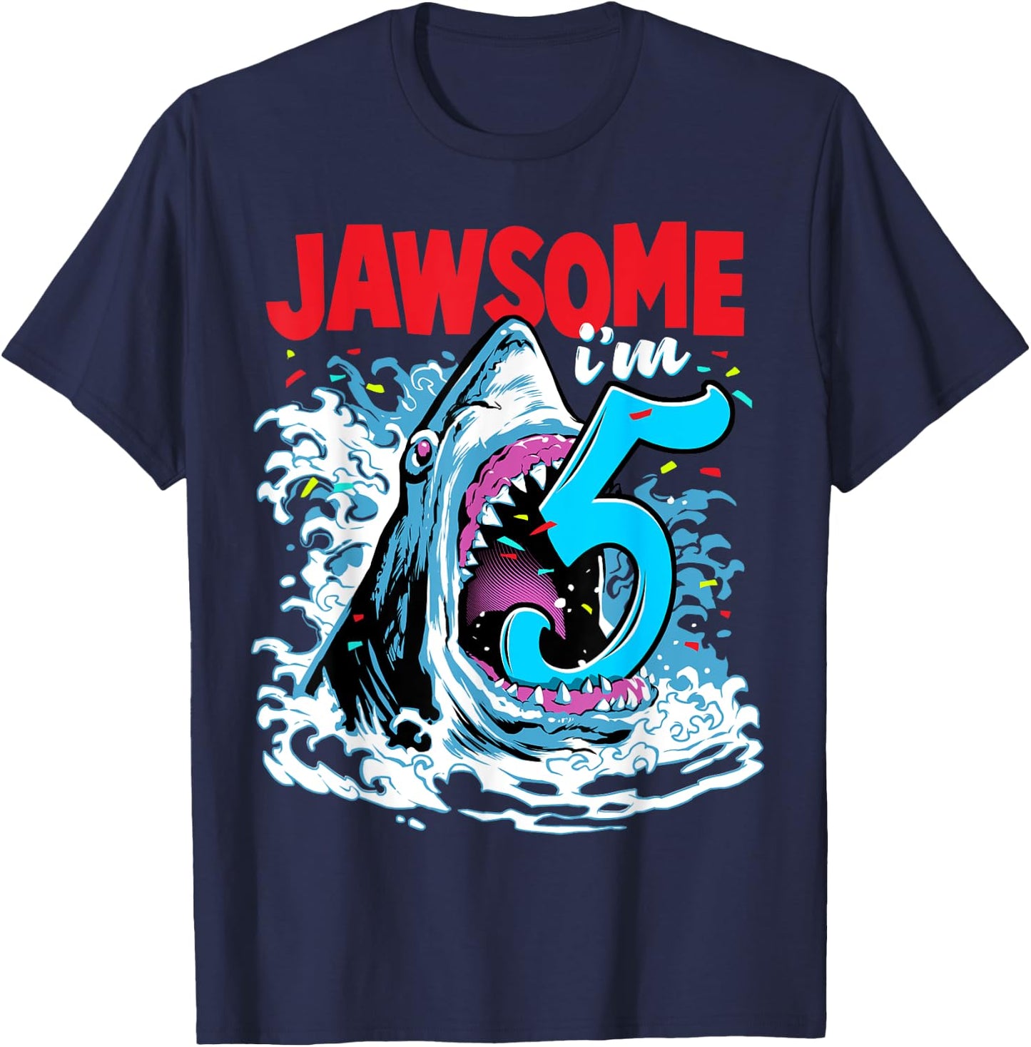 Kids 5th Birthday Shark 5 | Jawsome Five Year Old Bday Gift T-Shirt - T-Shirt | Navy