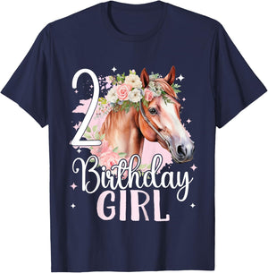 2nd Birthday Horse Girl Second birthday girl 2 years old T-Shirt - T-Shirt | Navy