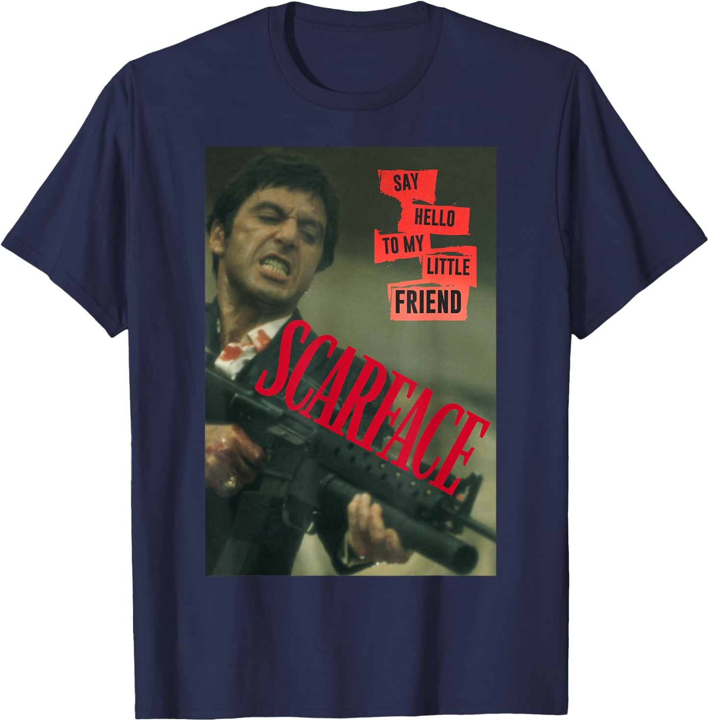 Scarface Say Hello to My Little Friend Photo T-Shirt - T-Shirt | Navy