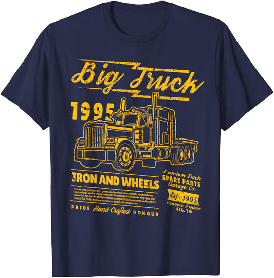 Big Truck Semi Truck Retro Distressed T-Shirt - T-Shirt | Navy