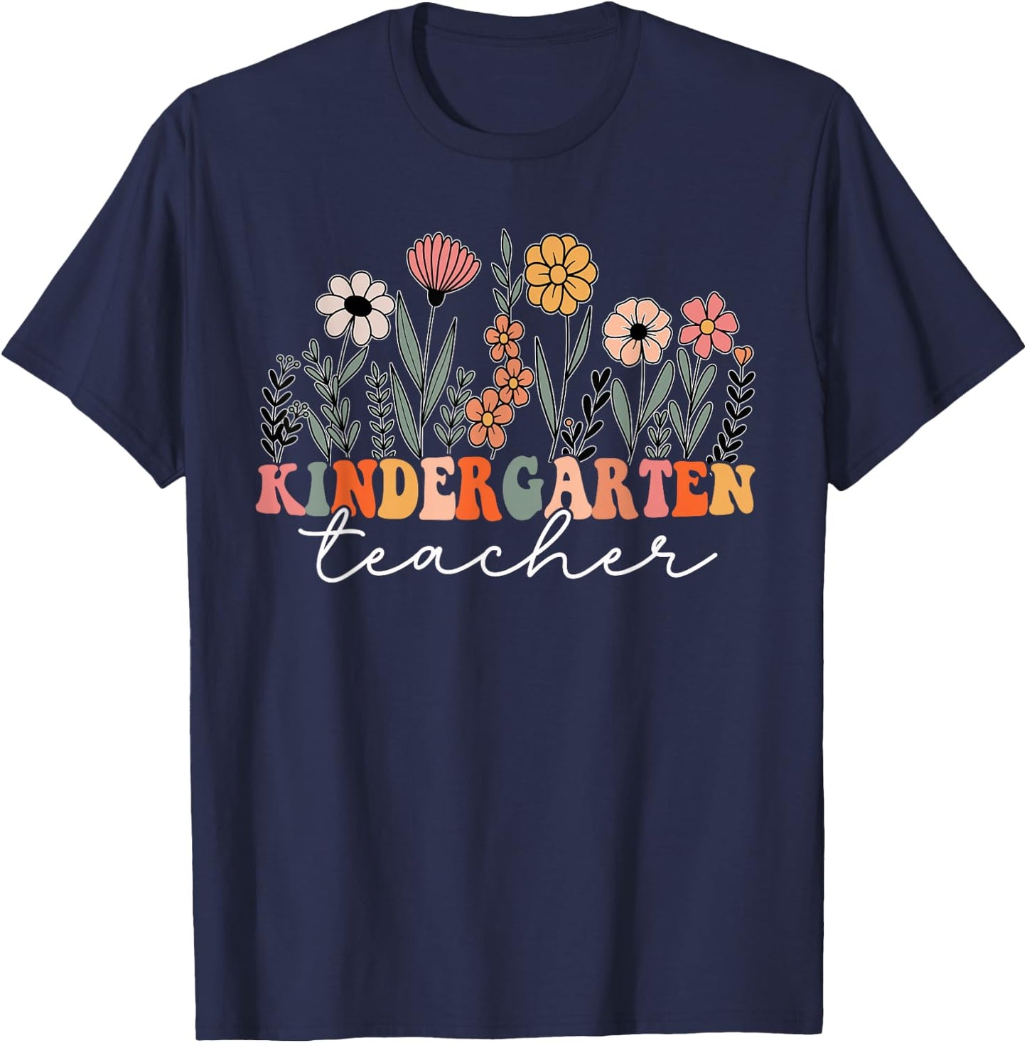 Kindergarten Teacher Wildflower Back To School T-Shirt - T-Shirt | Navy