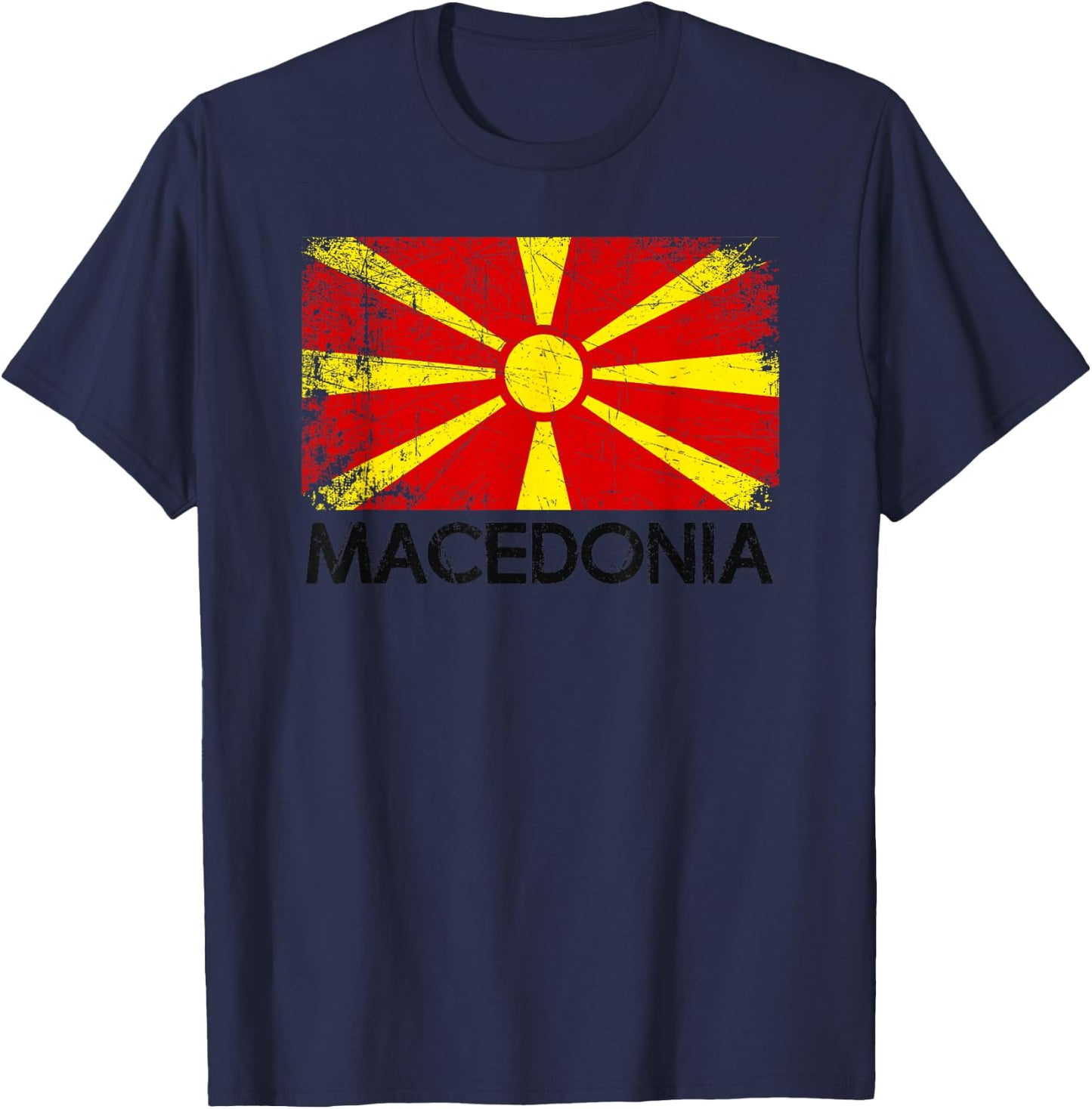 Macedonian Flag | Vintage Made In Macedonia Gift T-Shirt - T-Shirt | Navy
