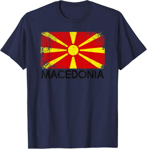 Macedonian Flag | Vintage Made In Macedonia Gift T-Shirt - T-Shirt | Navy