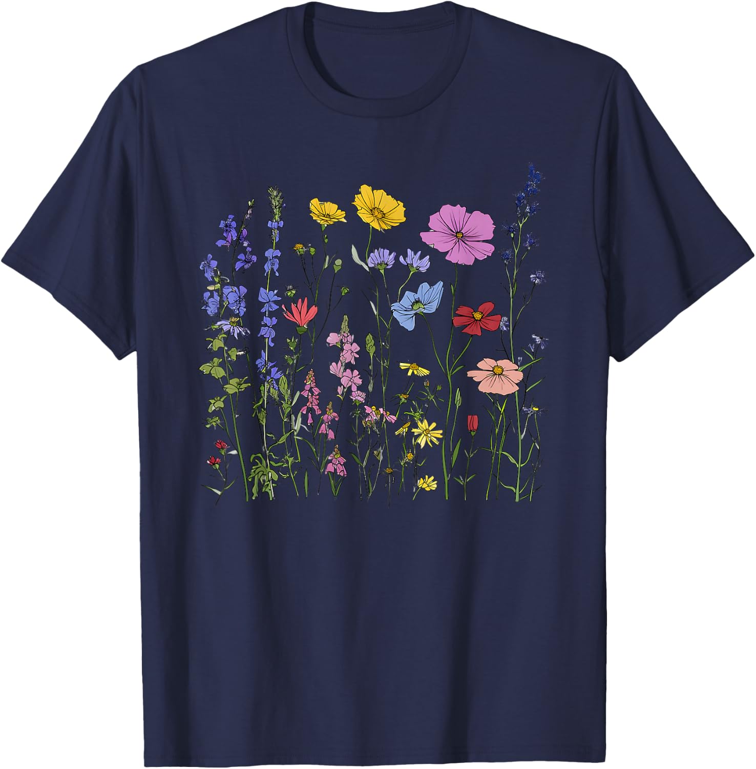 Spring Botanical Wildflower Flower Girl Floral Plant Mom T-Shirt - T-Shirt | Navy
