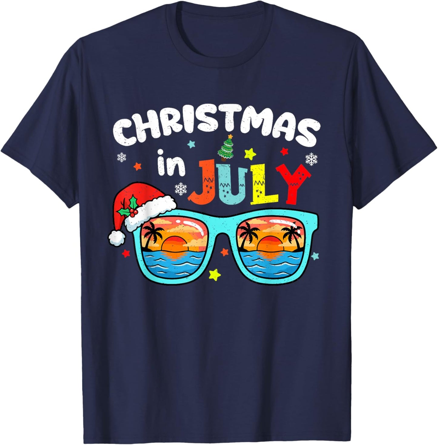 Funny Santa Hat Sunglasses Christmas in July Men Women Kids T-Shirt - T-Shirt | Navy