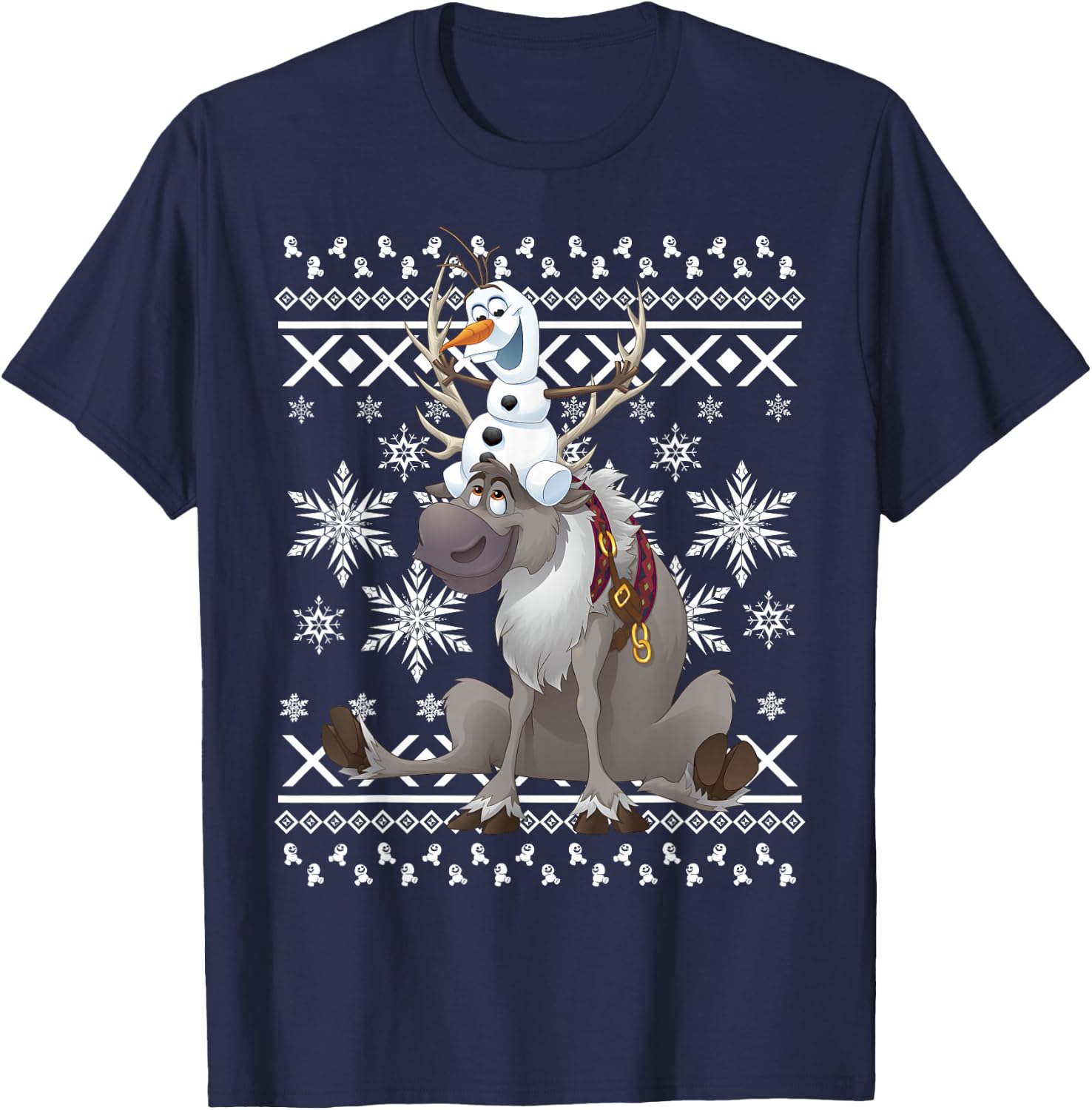 Disney Frozen Olaf Sven Riding Antlers Ugly Sweater T-Shirt - T-Shirt | Navy